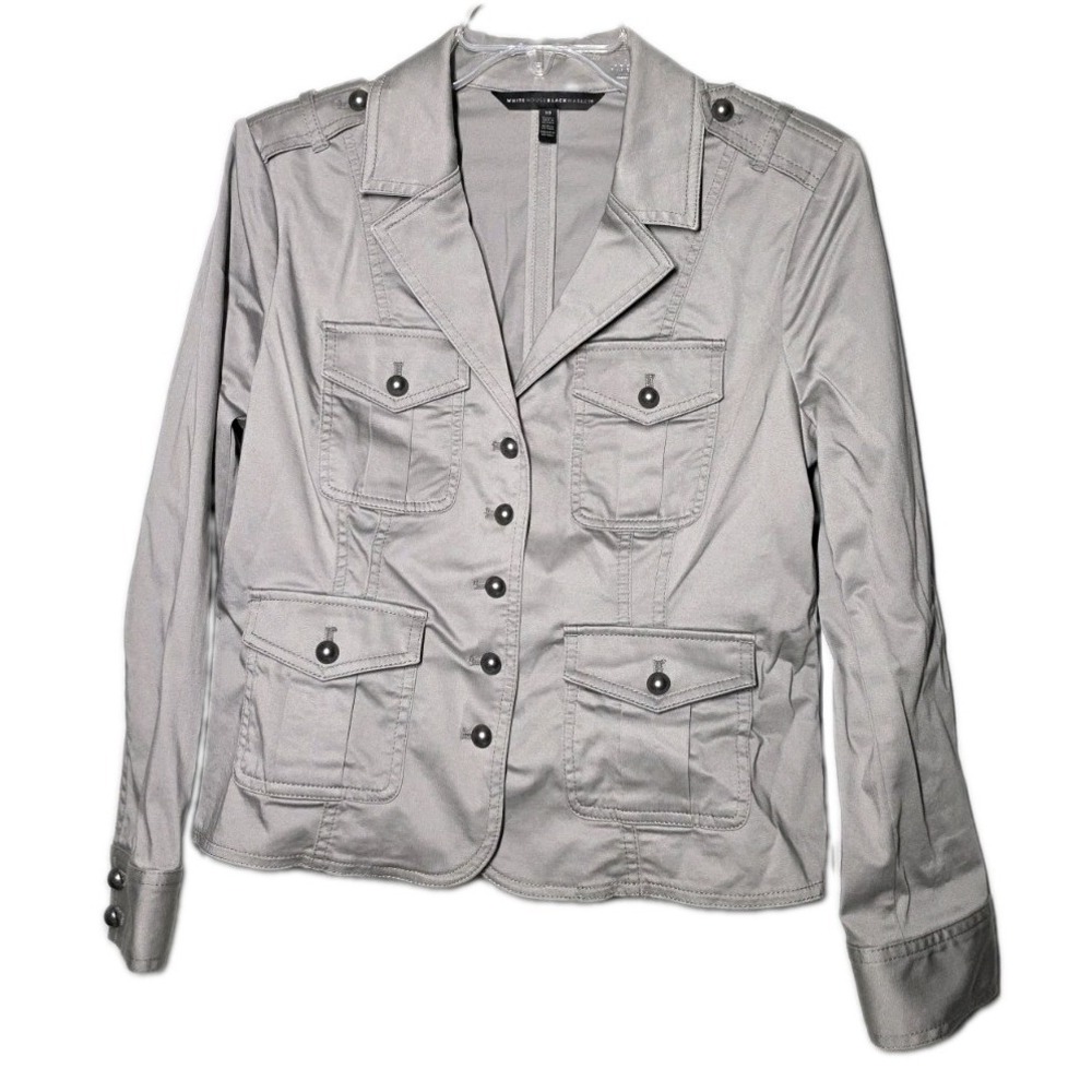 White House Black Market Womens Size 10 Gray Military Jacket Button Front